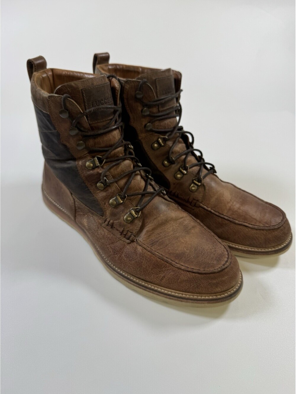 Lucchese 31501 Men’s 13M Brown Leather Range Moc Toe Lace Up Boots Vibram